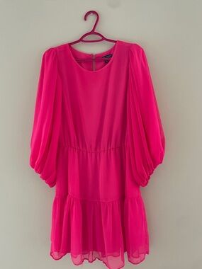 Size Medium Fuchsia Puff-Sleeve Tiered Dress